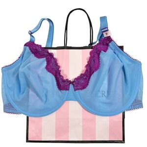 NWT Victorias Secret Tease Unlined Demi Bra 38DDD Blue Purple Lace Lingerie